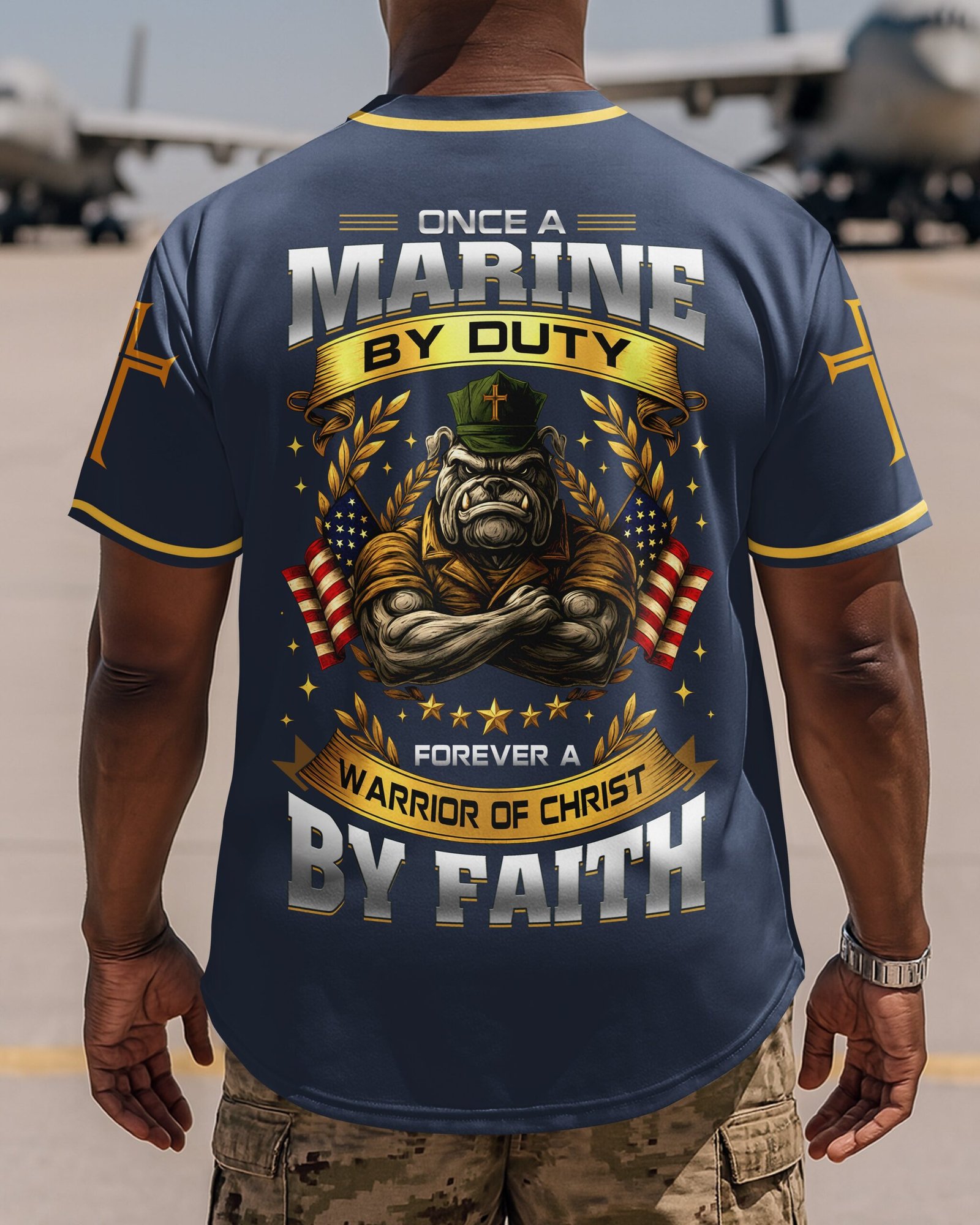 Once A Marine By Duty Forever A Warrior Of Christ By Faith Jersey - Image 7